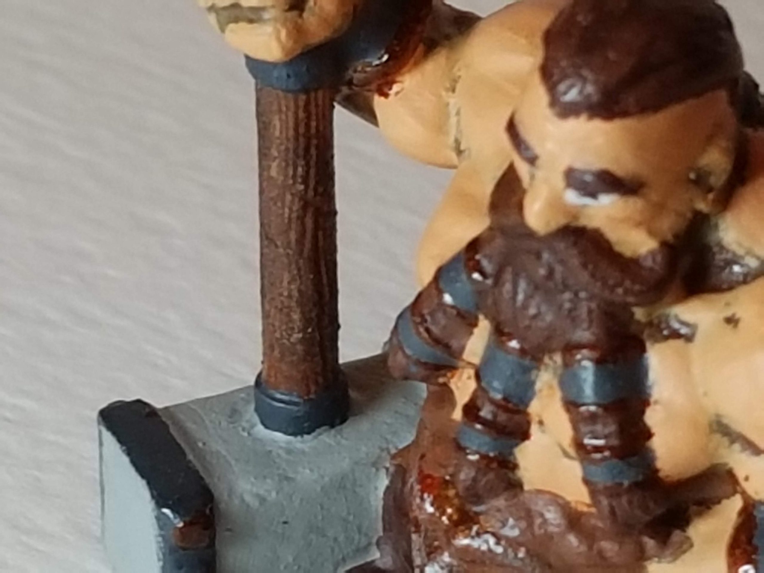 Painted Bjorn Steeleblood (Dwarf) - Closeup on Wood Handle - 28mm Scale - 3D Printed By Wright Built on Sparkmaker FHD - Designed by Capritor (Thingiverse)