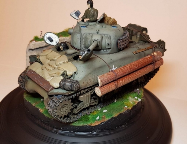 Kit-bashed - M4 Sherman (WW2) - Angle View - 1/35 Scale - Built By Wright Built - Tamiya, Italeri, Formations, Others, Sculpted