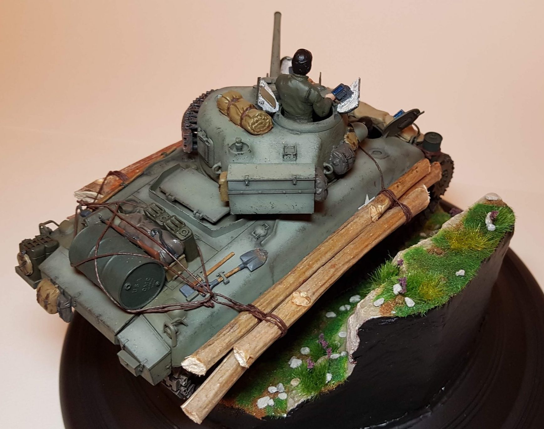 Kit-bashed - M4 Sherman (WW2) - Rear Angle View 2 - 1/35 Scale - Built By Wright Built - Tamiya, Italeri, Formations, Others, Sculpted