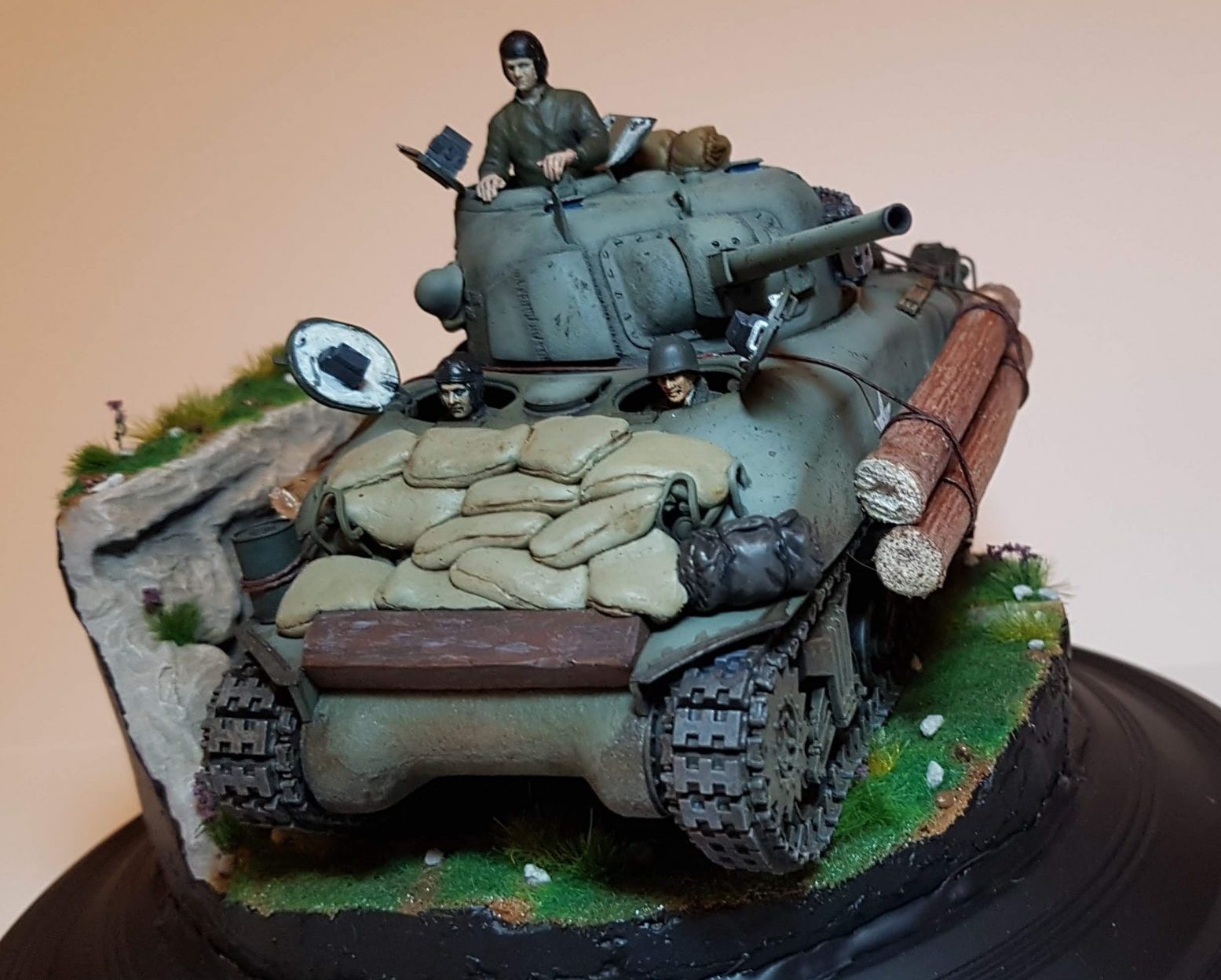Kit-bashed - M4 Sherman (WW2) - Angle View 3 - 1/35 Scale - Built By Wright Built - Tamiya, Italeri, Formations, Others, Sculpted