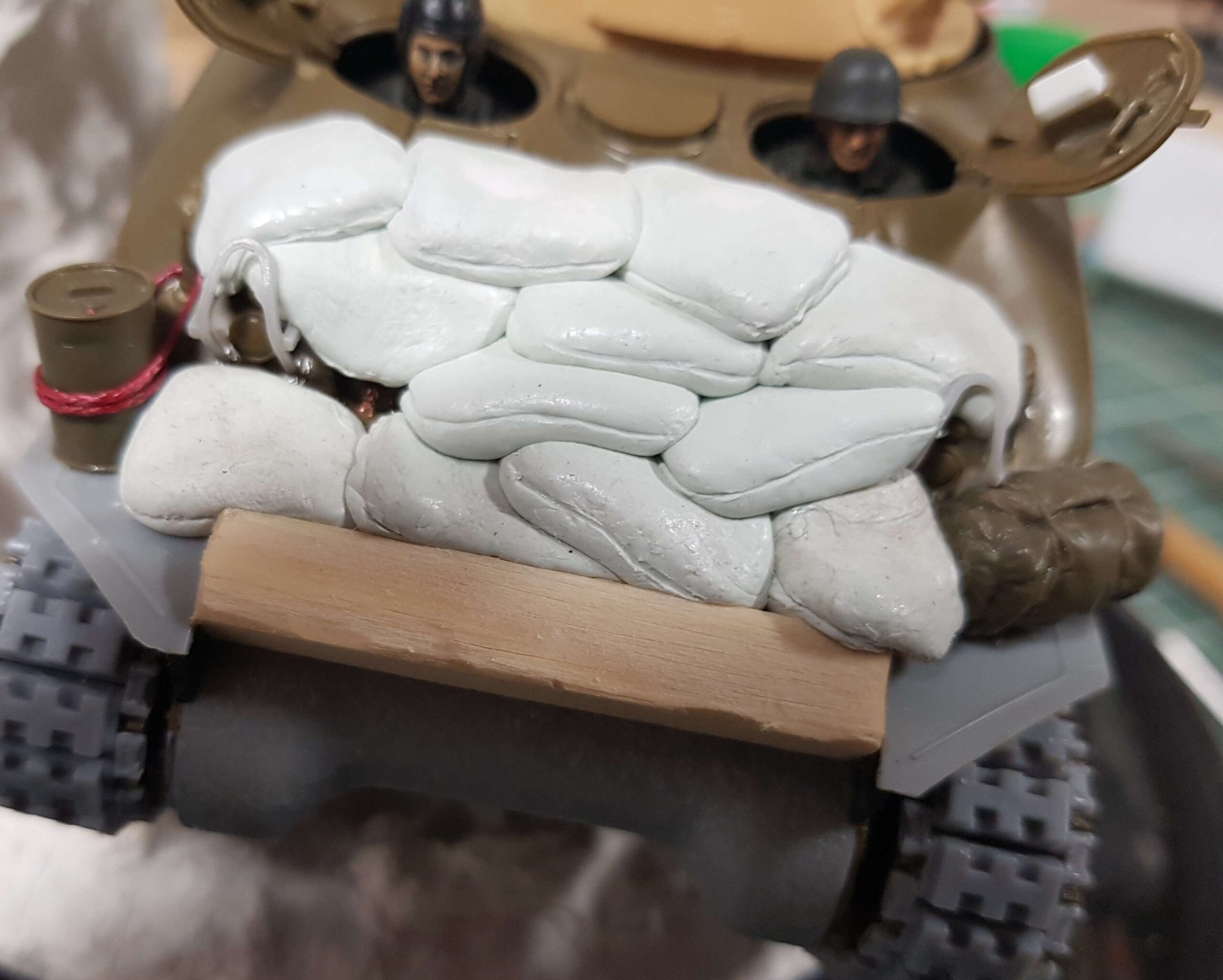 Sculpted sand bags for 1/35 Sherman tank model